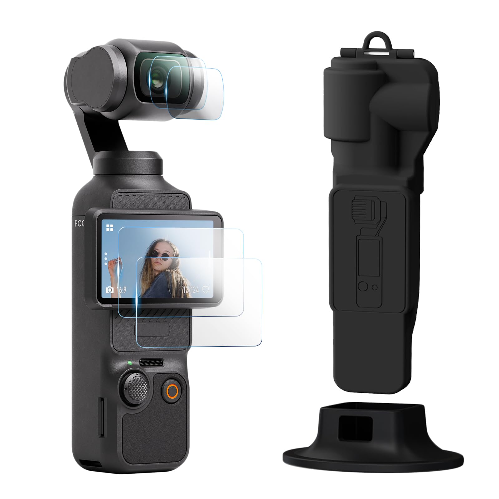 TYUANDOUER Protective Case for DJI Osmo Pocket 3 Creator Combo, Portable Gimbal Cover with Camera Lens Cap & Tempered Glass Screen Protector Lens Protector & Desktop Mount for DJI Pocket 3 - Black