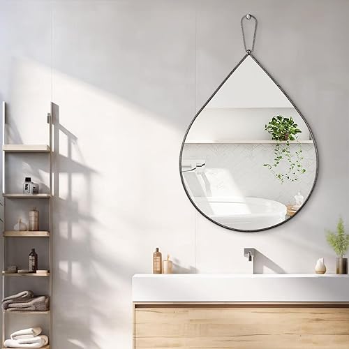 Miniatura 22 de Pequeños espejos de pared decorativos con forma de lágrima blanca, espejos de pared ovalados irregulares para sala de estar, baño, dormitorio, Blanco