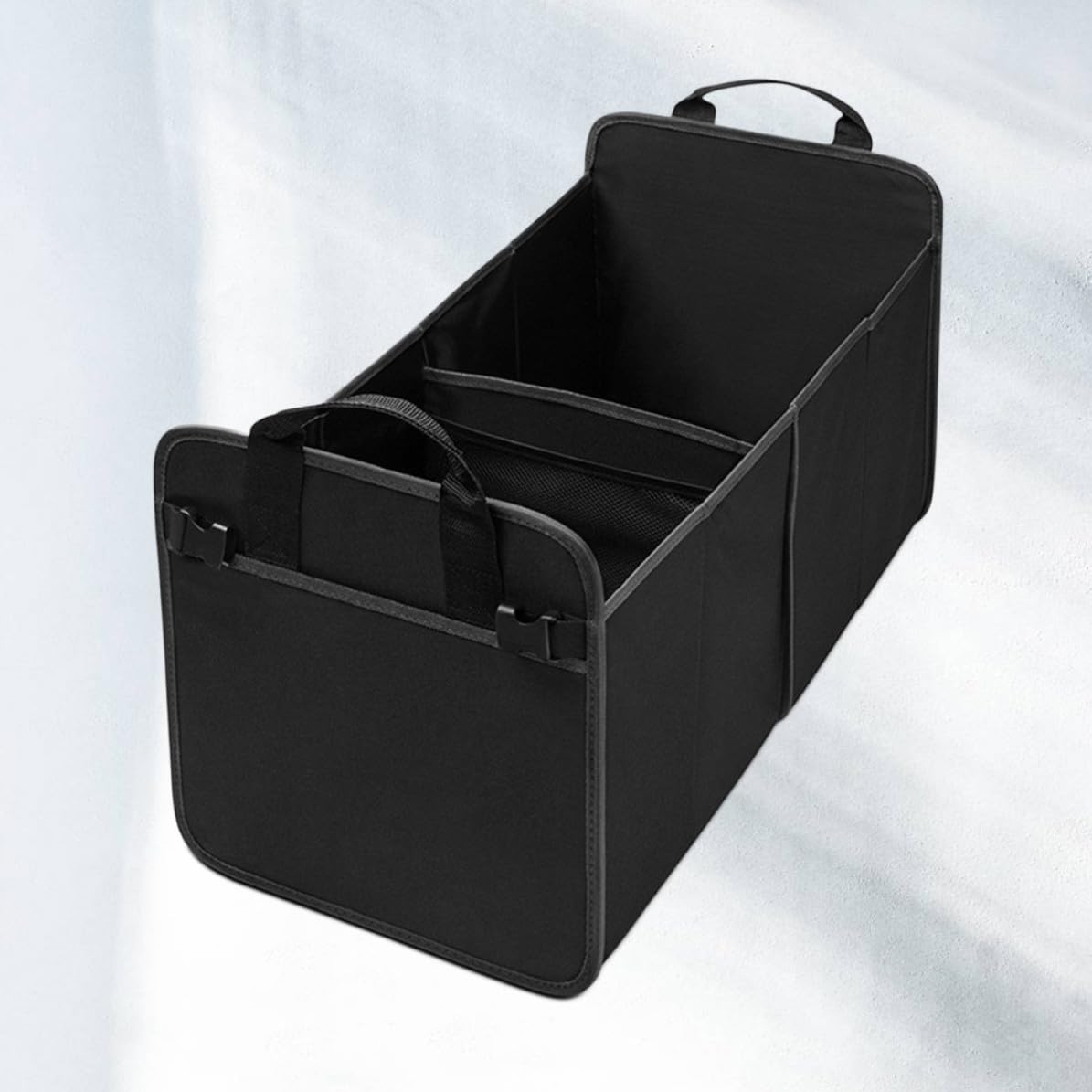 Kisangel Organisateur Grands Noir de Coffre de Voiture Oxford Tissu organiser Deux Compartiments Rangement Latéral en Filet et Équipements D'urgence et Courses la Maison