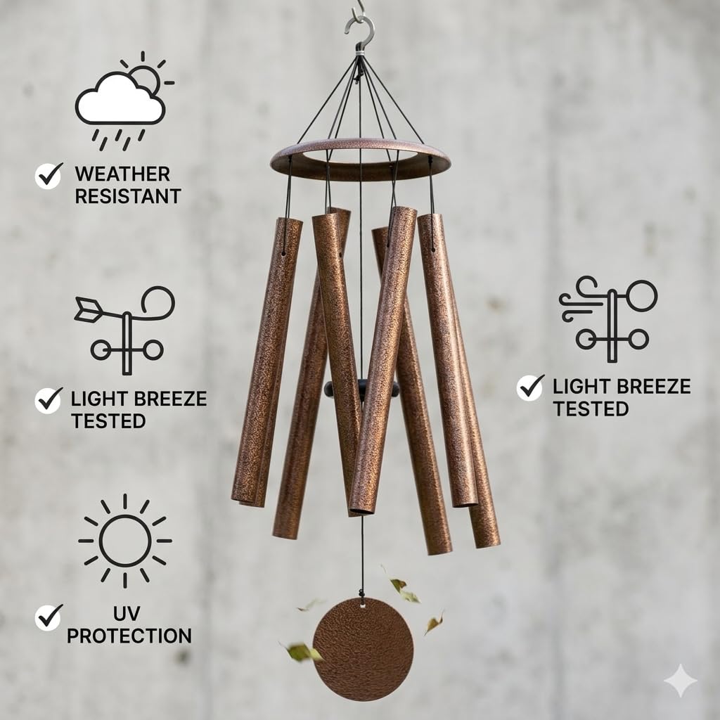 127 cm tiefes Klang-Windspiel für Garten, Terrasse und Gedenkgeschenk | Tiefe Resonanz erzeugt beruhigende glockenähnliche Töne.