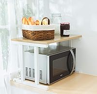 Vista 4 de Wooden Microwave Oven Rack, 2-Tier Kitchen Counter Shelf, Kitchen Space Saving Organizer, Two Layers Counter Top Organizer for Printers on Desk