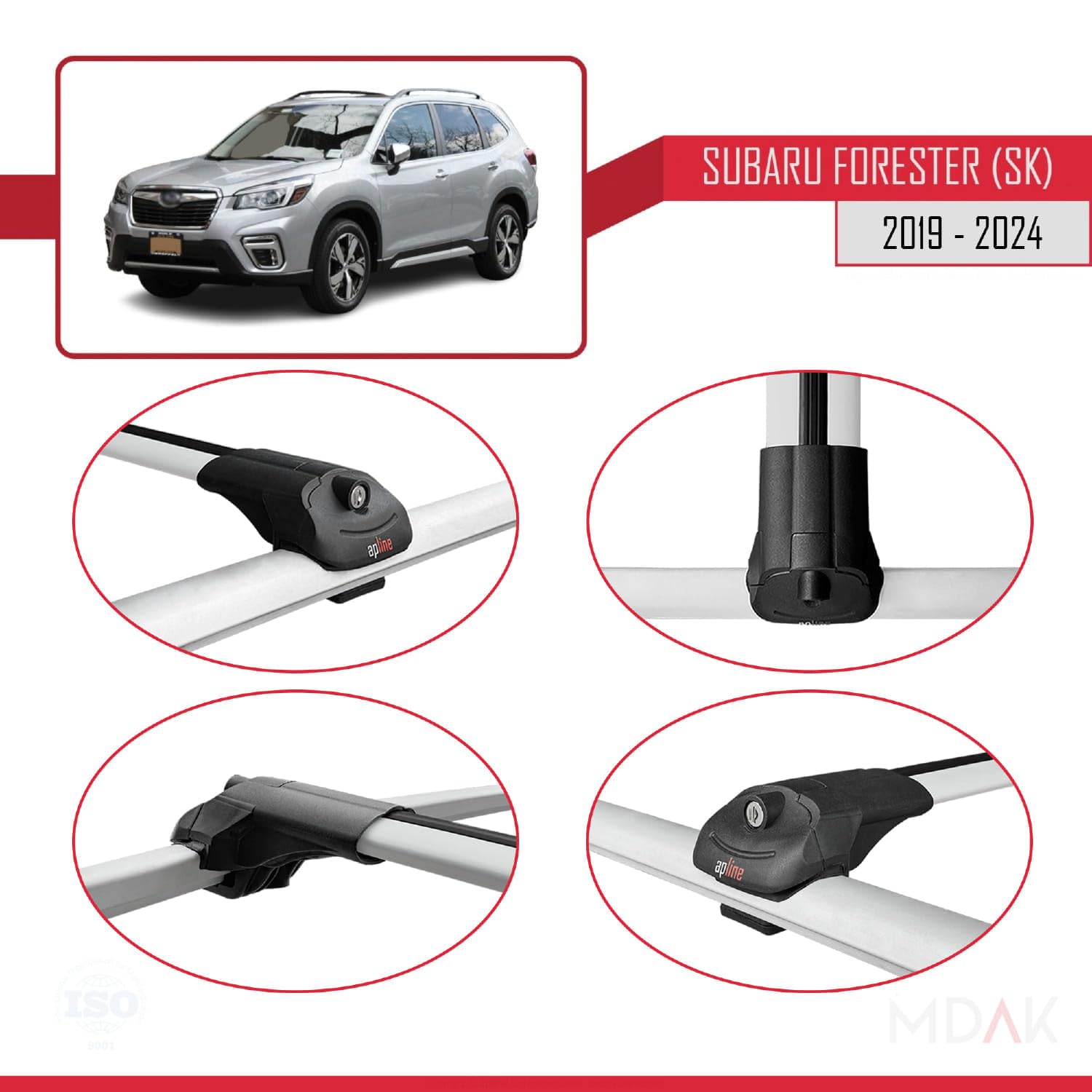 MDAK Compatible con Subaru Forester 5 (SK) 2019-2024 Ace-1 Barras de Techo Auto Portaequipajes Barras Transversales Gris Aluminio 2 Barras