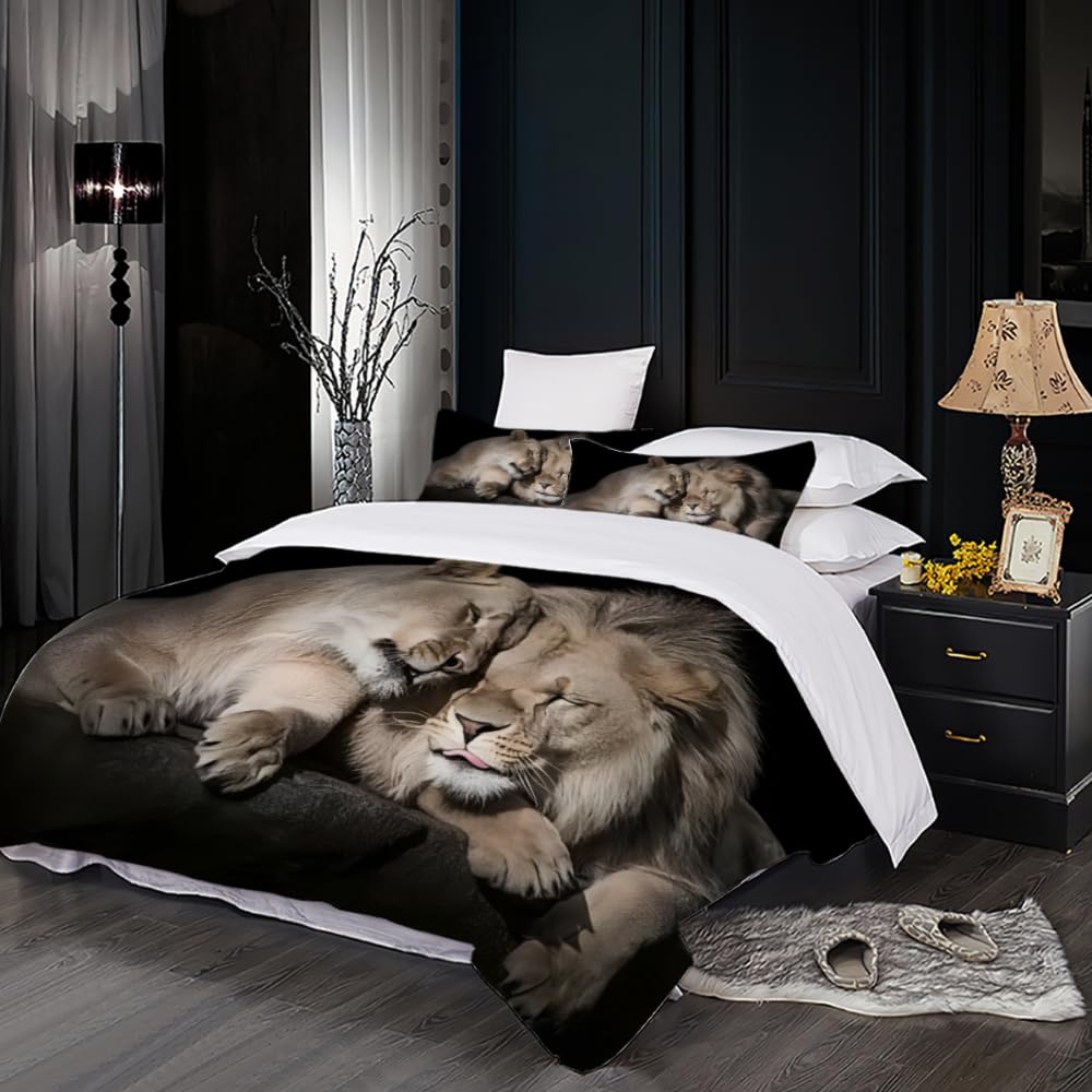 Löwe Bettwäsche Set 135x200cm 3-teilig - Wildlife Design Mikrofaser