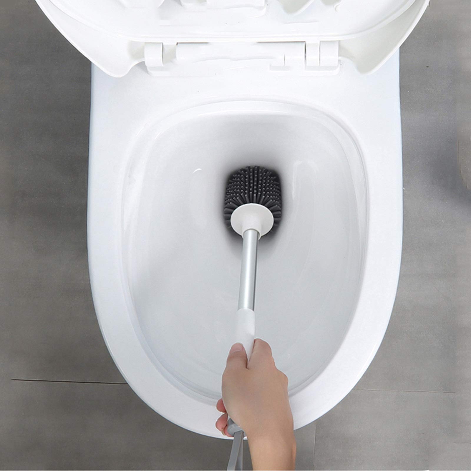 Cepillo de baño El cepillo de inodoro montado en la pared puede sujetar suministros de limpieza Cabezal suave Cabezal mango largo y estante Punch-Free With Bowl Set de cepillo Accesorios de inodoro