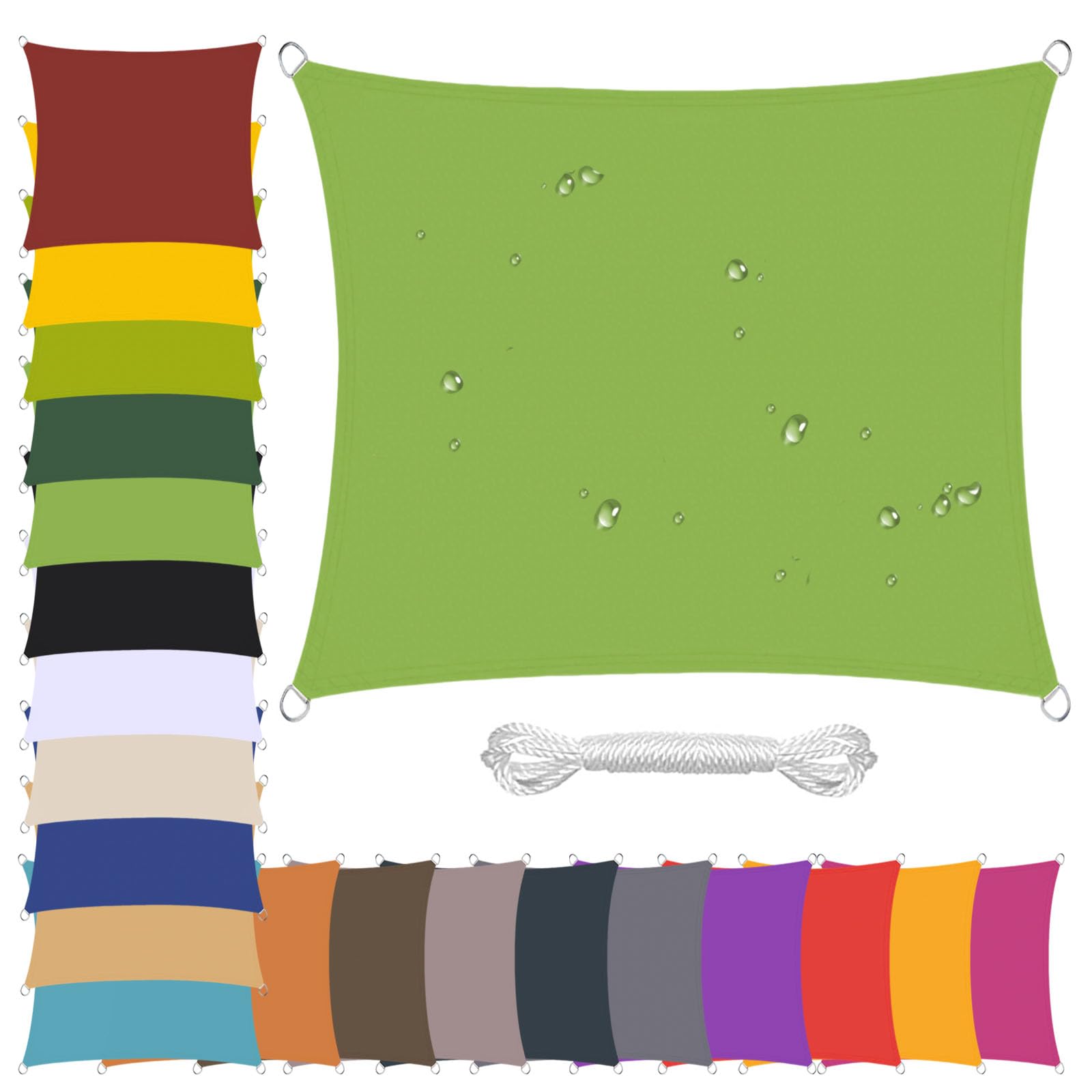 Voile d'ombrage imperméable pour jardin 4x6m vert anti-UV avec système d'attache