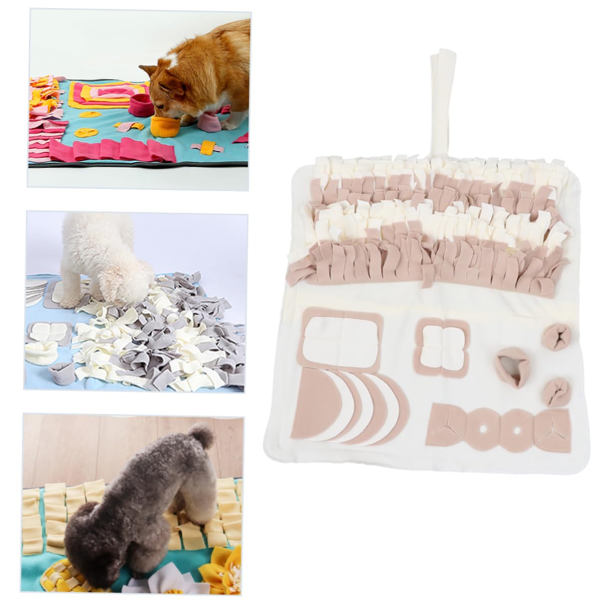 Tappetino per Cani Snuffle Mat Beige in Peluche per Cani Piccoli e Medi | Pieghevole, Uso Indoor, Lavabile e Adatto a Training Lento e Ricerca Olfattiva