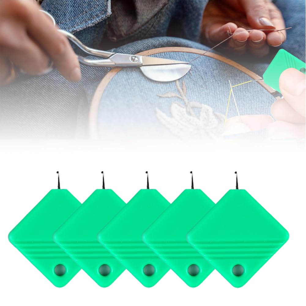 Enhebrador automático de agujas, hilo de bordar para máquina de coser, herramienta de suministros de costura, se adapta a todos los tamaños de aguja (5 unidades, verde)