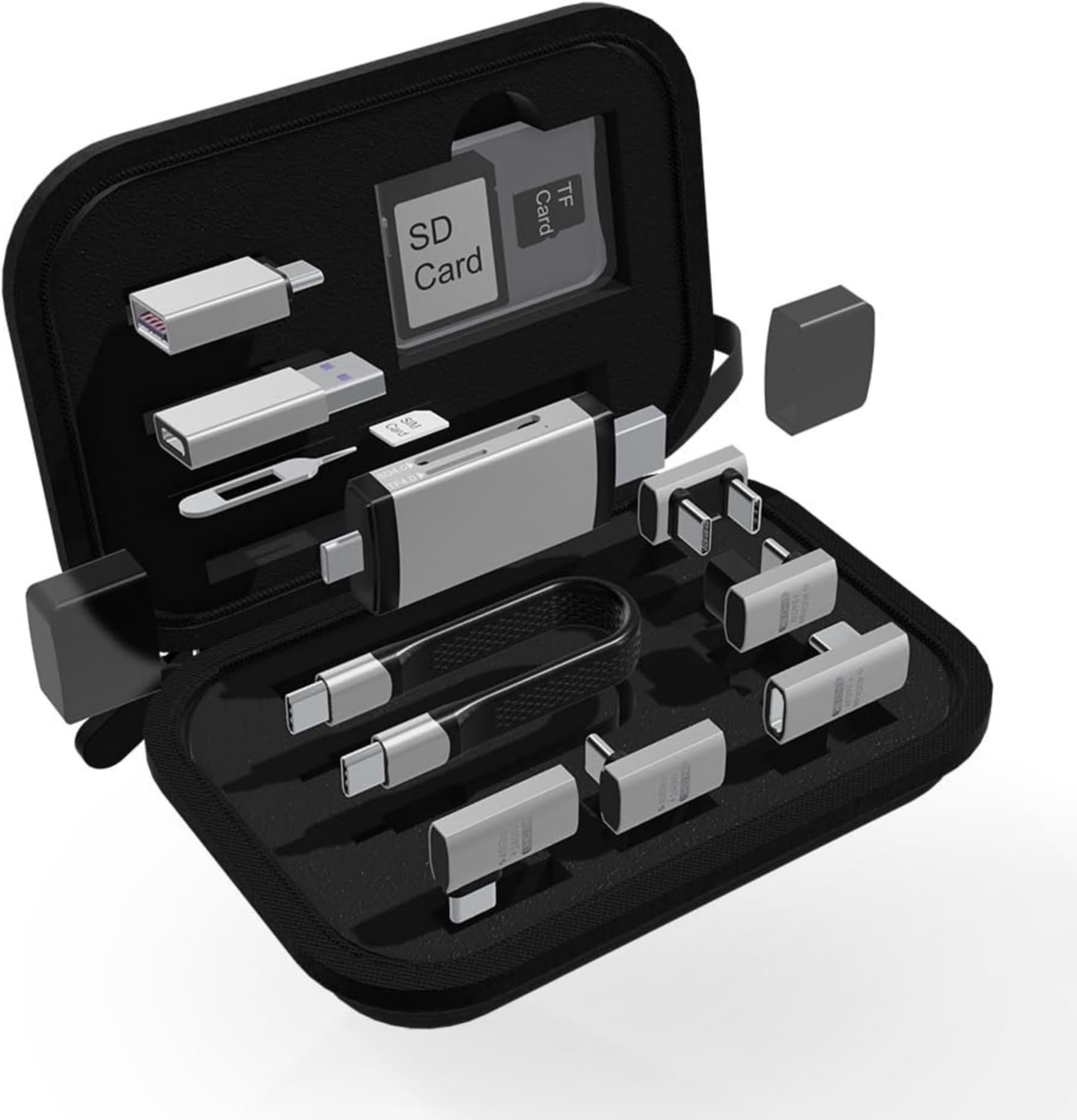 10-in-1 Adapter Kit - Multi Charging Cable Converter - USB C to USB OTG - SIM Card Pin Ejector Tool | L-Shape Adapters - Waterproof Oxford Case - Storage Box - Universal Device Compatibility