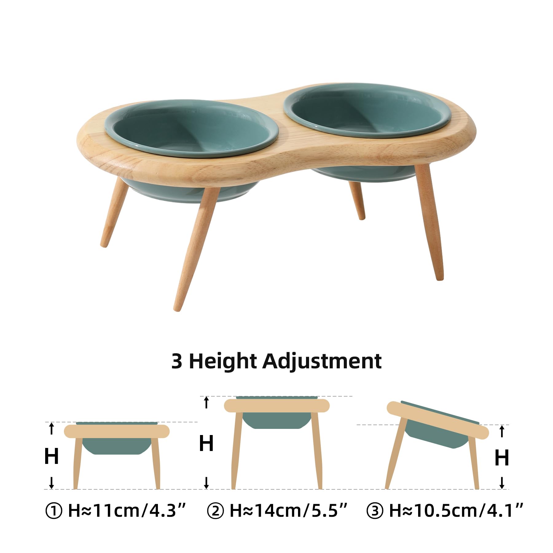 Havniva Ceramics Adjustable Cat Food Bowl, Dark Green, 300ml