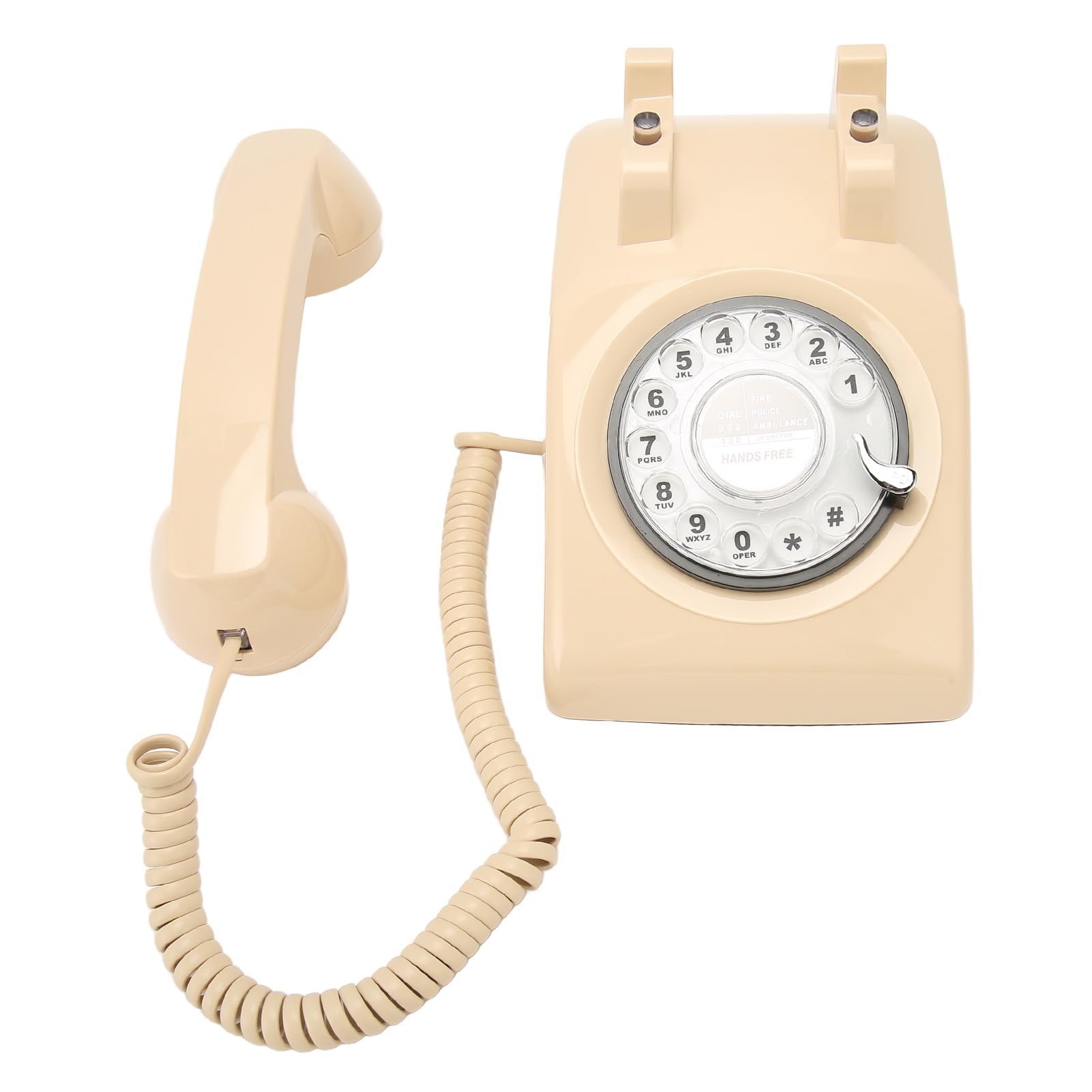 Generic Telefon Obrotowy w Stylu Retro Elegancki Telefon Stacjonarny w Stylu Vintage z Mechanicznym Dzwonkiem do Użytku Biurowego, Domowego i Hotelowego (Beżowy)
