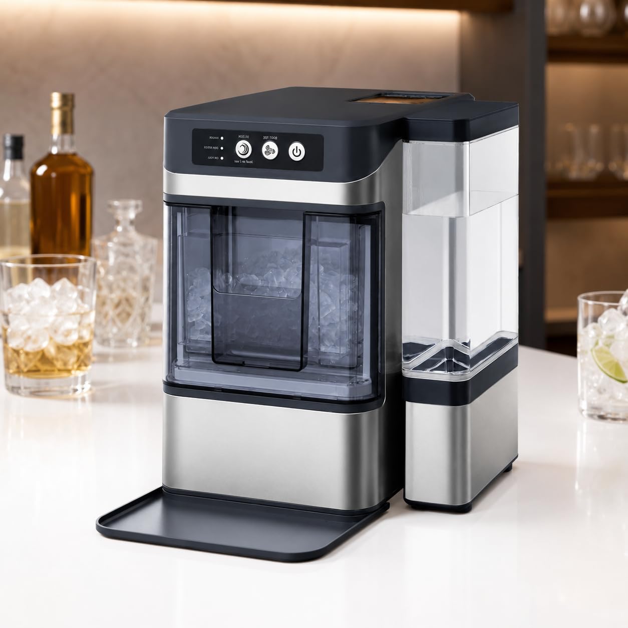 TsoLay Countertop Nugget Ice Maker, Portable Ice Machine with Self-Cleaning, 38 Lb/24H Soft Chewable Pebble Ice, One-Touch Operation, Fast Ice Making for Home, Kitchen, Office, Bar, Party