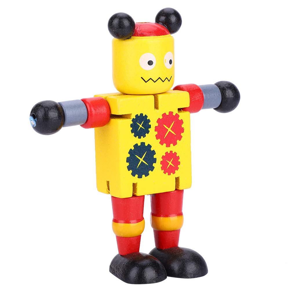 Wooden Robot Education Toy Flexible Robot Learning Toy for Kids Children, Safe Material for Boys and Girls, Red Blue White Green Yellow (Yellow)