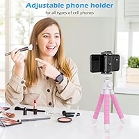 Vista 5 de Ubeesize Soporte de trípode portátil con control remoto inalámbrico y clip, soporte de teléfono flexible para grabación de video (rosa)