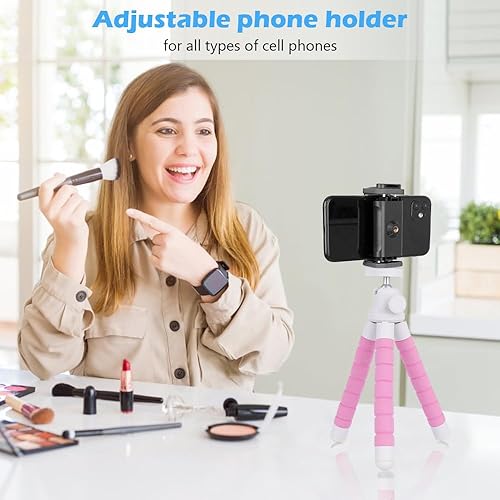 Miniatura 5 de Ubeesize Soporte de trípode portátil con control remoto inalámbrico y clip, soporte de teléfono flexible para grabación de video (rosa)