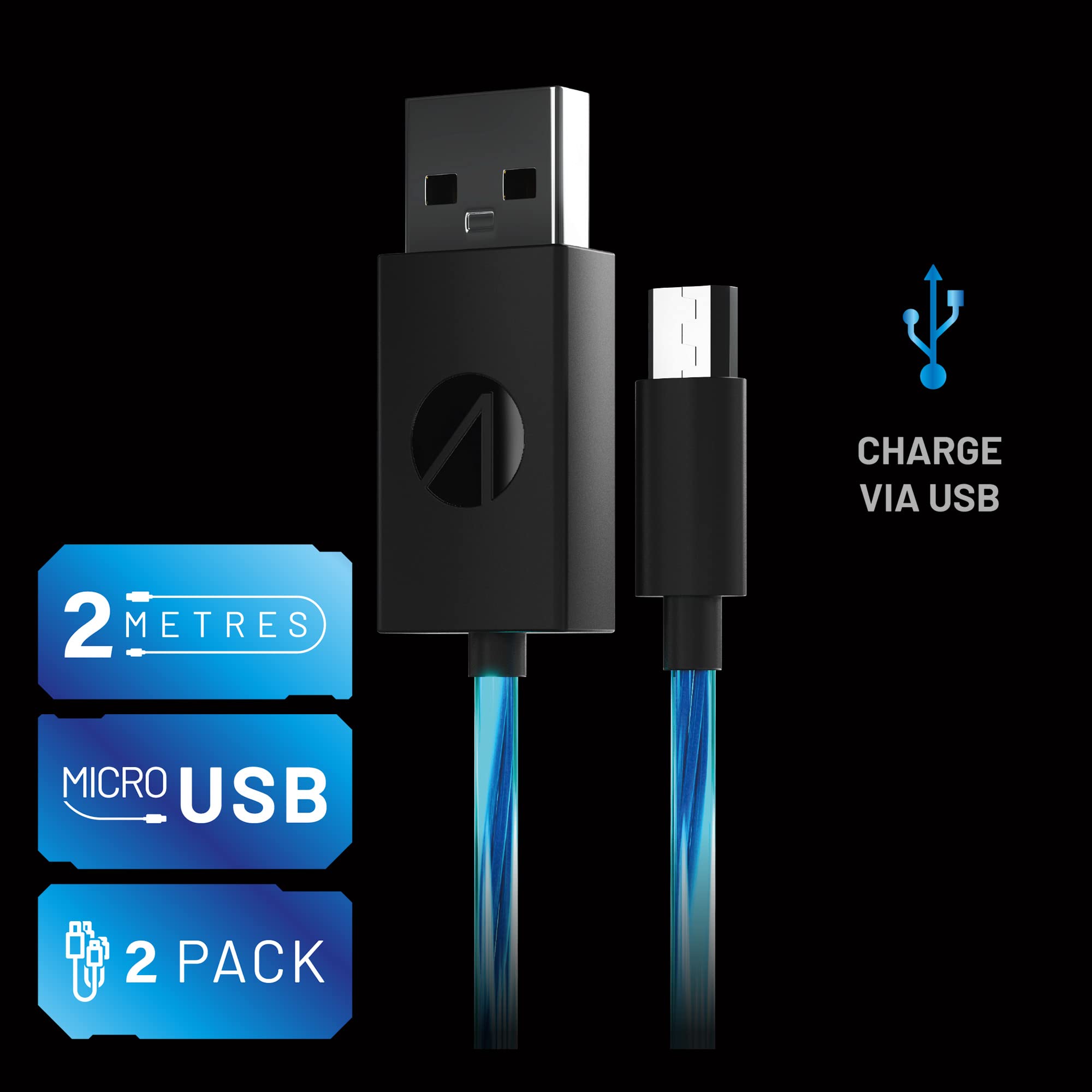 STEALTH Câbles 2M LED Light Up Twin Play & Charge, Compatible avec PS4 et autres appareils