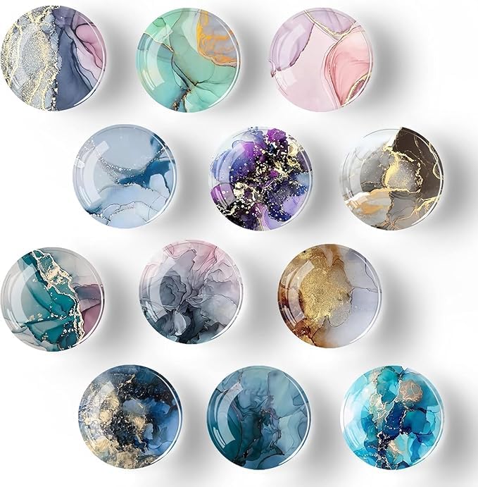 Image of Colorfull Fridge Magnets Marble Texture Crystal Refrigerator Glass Magnet Decorative Fridge Strong Small Cute Colorful Magnet for Kitchen Office Whiteboards Cabinets Photos Party (Design 1)