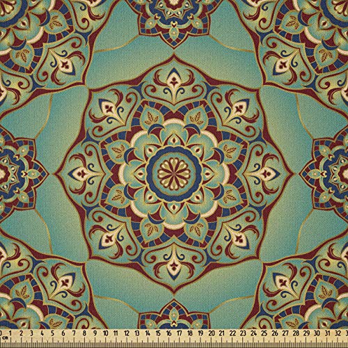 ABAKUHAUS Mandala Tissu au Mètre, tourbillons Oriental, Tissu en Microfibre Décoratif pour Textiles d’Art et d’Artisanat, 2M (230x200cm), Teal Brun Bleu
