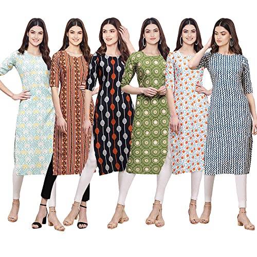 Image of Pinkmint Women's Crepe Digital Print Straight Kurta [Pack of 6] (CKE-329-353-330-333-341-343)