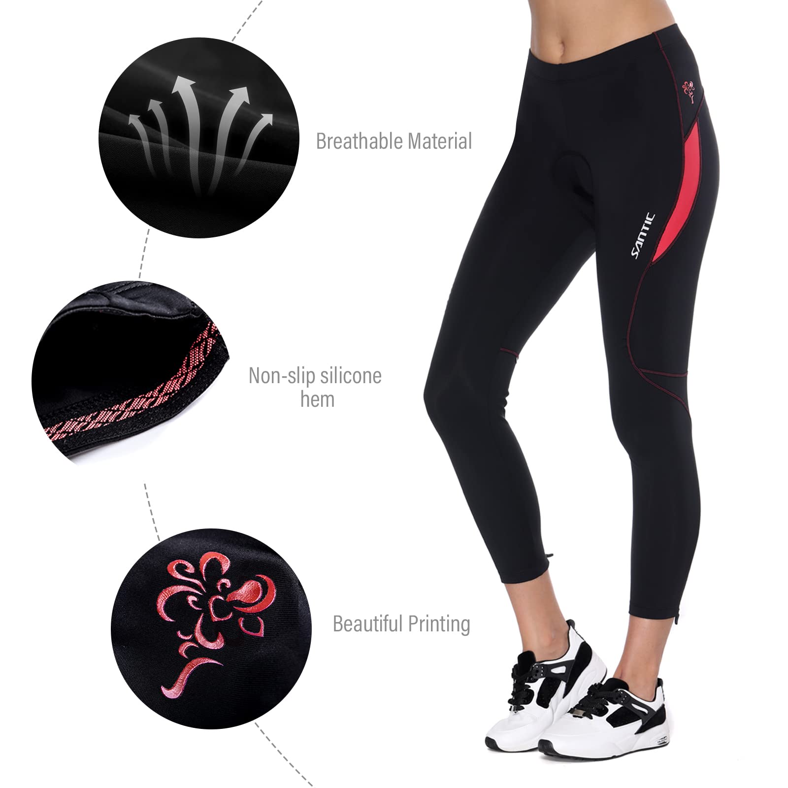 Santic Parni - Pantaloni da Ciclismo da Donna, Imbottiti, Pantaloni da Ciclismo Lunghi con Cuscino