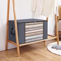 2 Pack Storage Bags, 90 L Clothes Storage Bins, Foldable Closet Organizers Storage Containers for comforter Clothing Blanket Pillows Organization and Storage with Handle, Gray