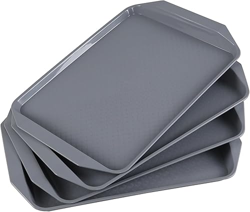 Anbers Juego de 4 bandejas de plástico para servirbandeja de comida rápida para cafetería, color gris