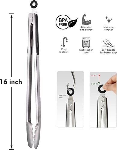 Miniatura 2 de Hotec Espátula de silicona flexible, espátula y pinzas de barbacoa de 16 pulgadas para cocinar