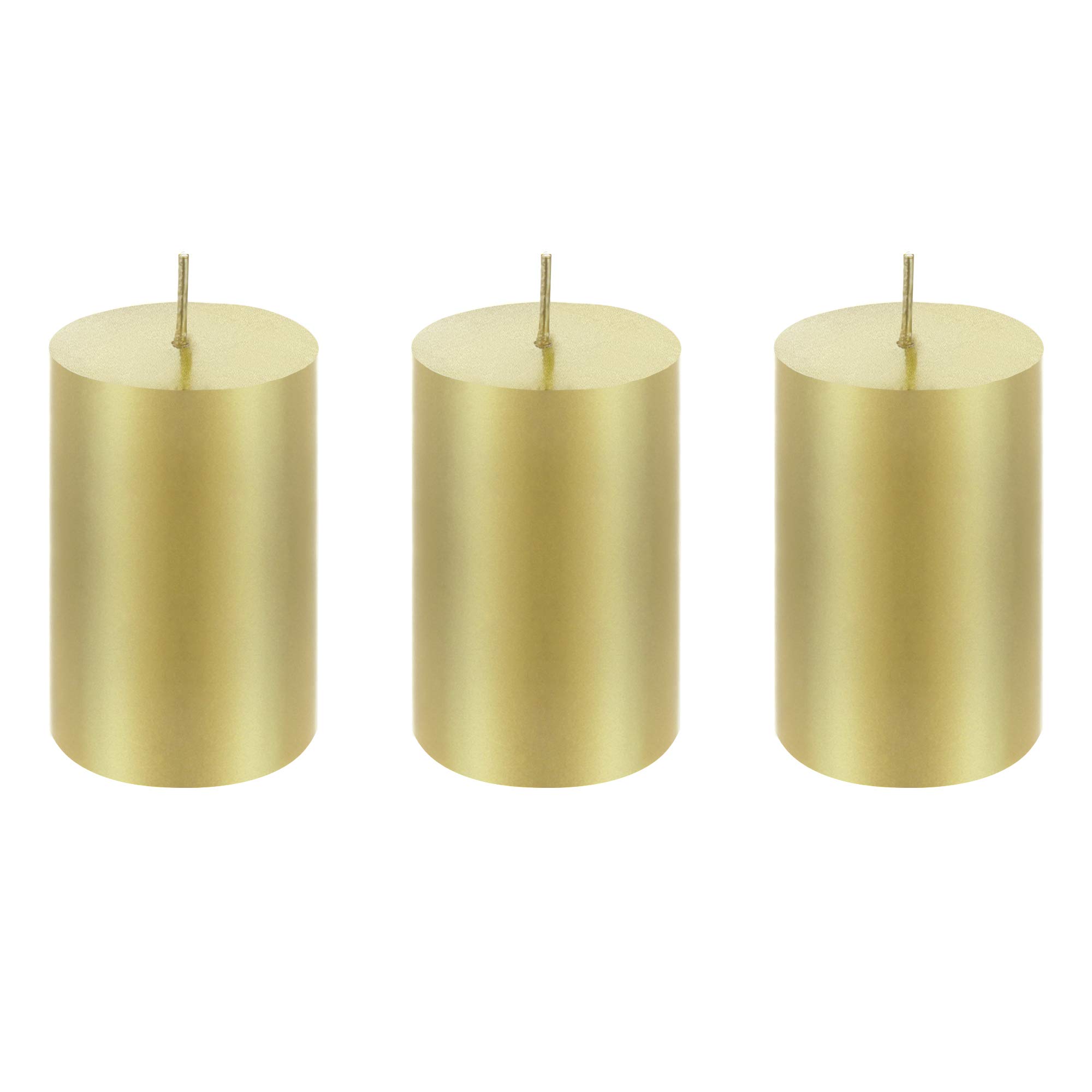 Mega Candles 3 pcs Unscented Gold Round Pillar Candle | Hand Poured Premium Wax Candles 2" x 3" | for Home DÃƒ©cor, Wedding Receptions, Baby Showers, Birthdays, Celebrations, Party Favors & More