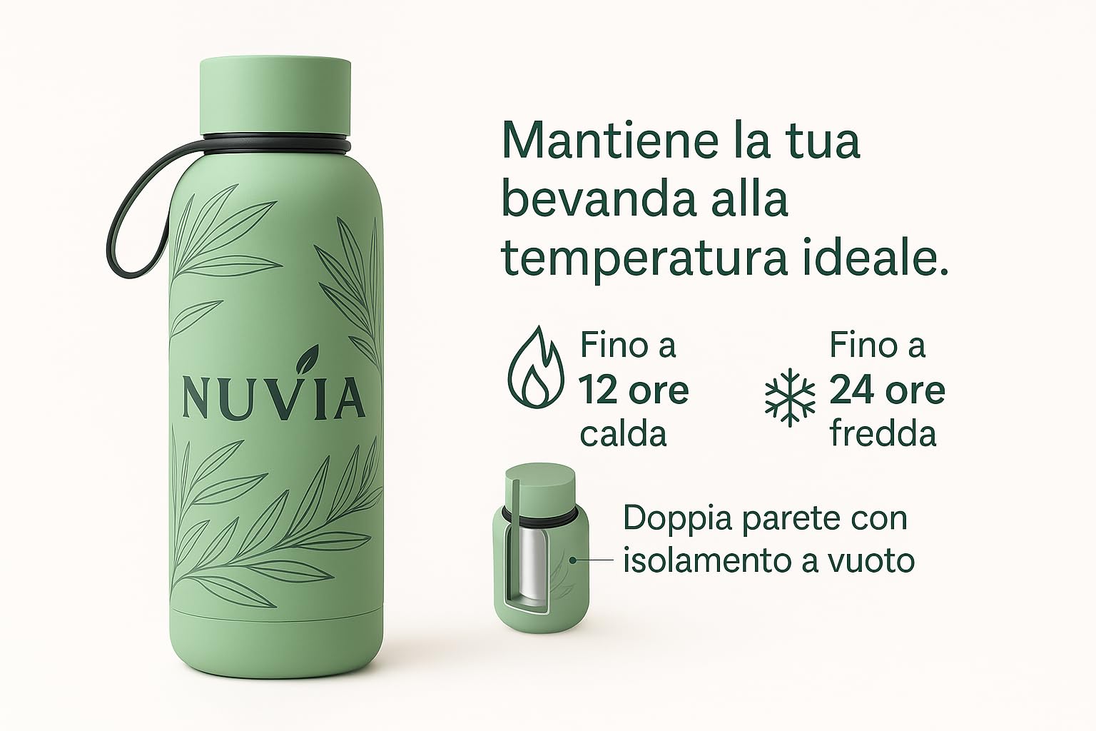 Borraccia Termica Lifestyle - Mantiene Caldo e Freddo - Senza Odore - Zero perdite - 500ml - Con Sacca in Tessuto fatta a mano - Design Italiano Nuvia