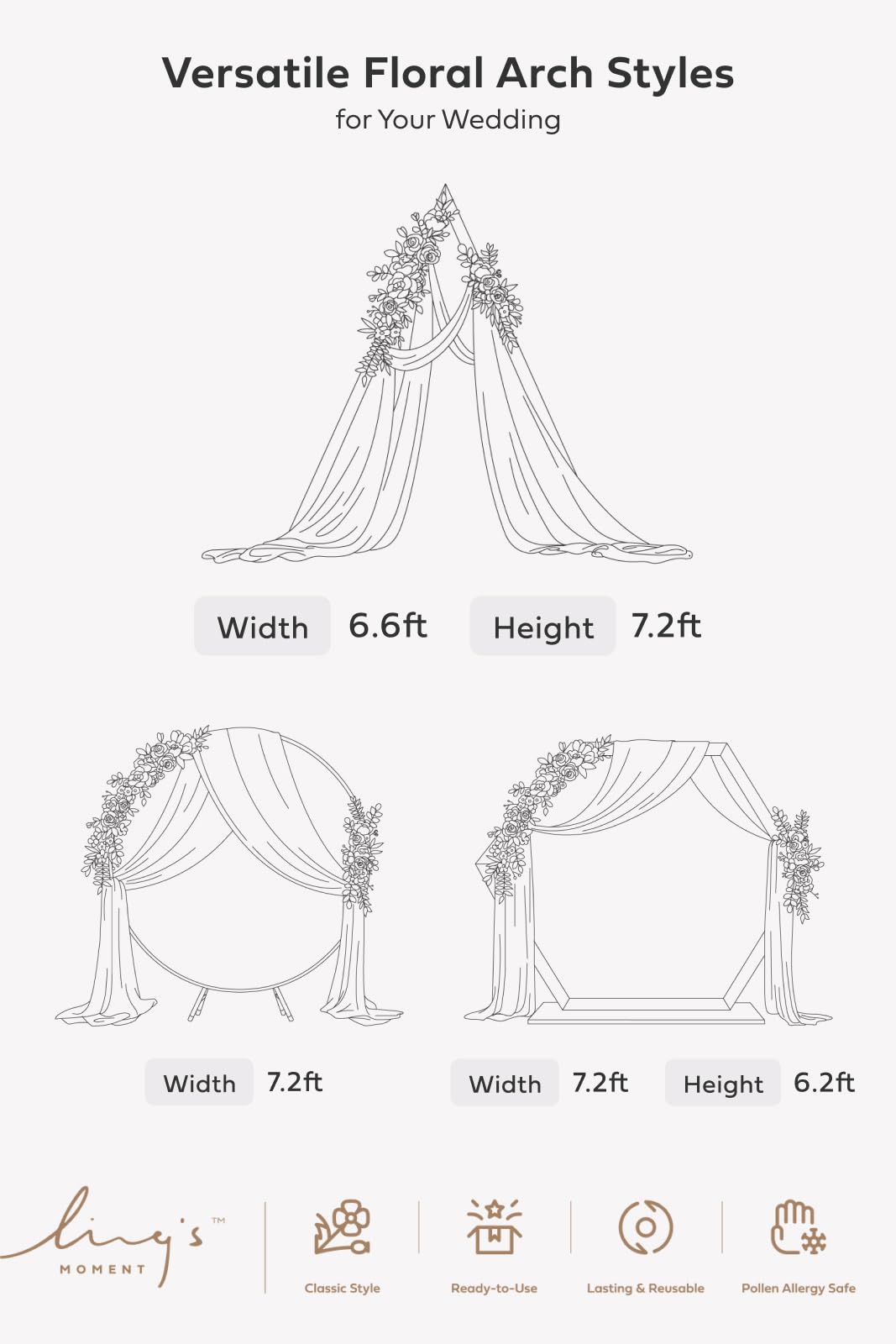 Ling's moment Juego de arreglos florales de arco artificial (2 piezas de botín de flores con 2 cortinas de arco) para decoración floral pequeña ceremonia de boda
