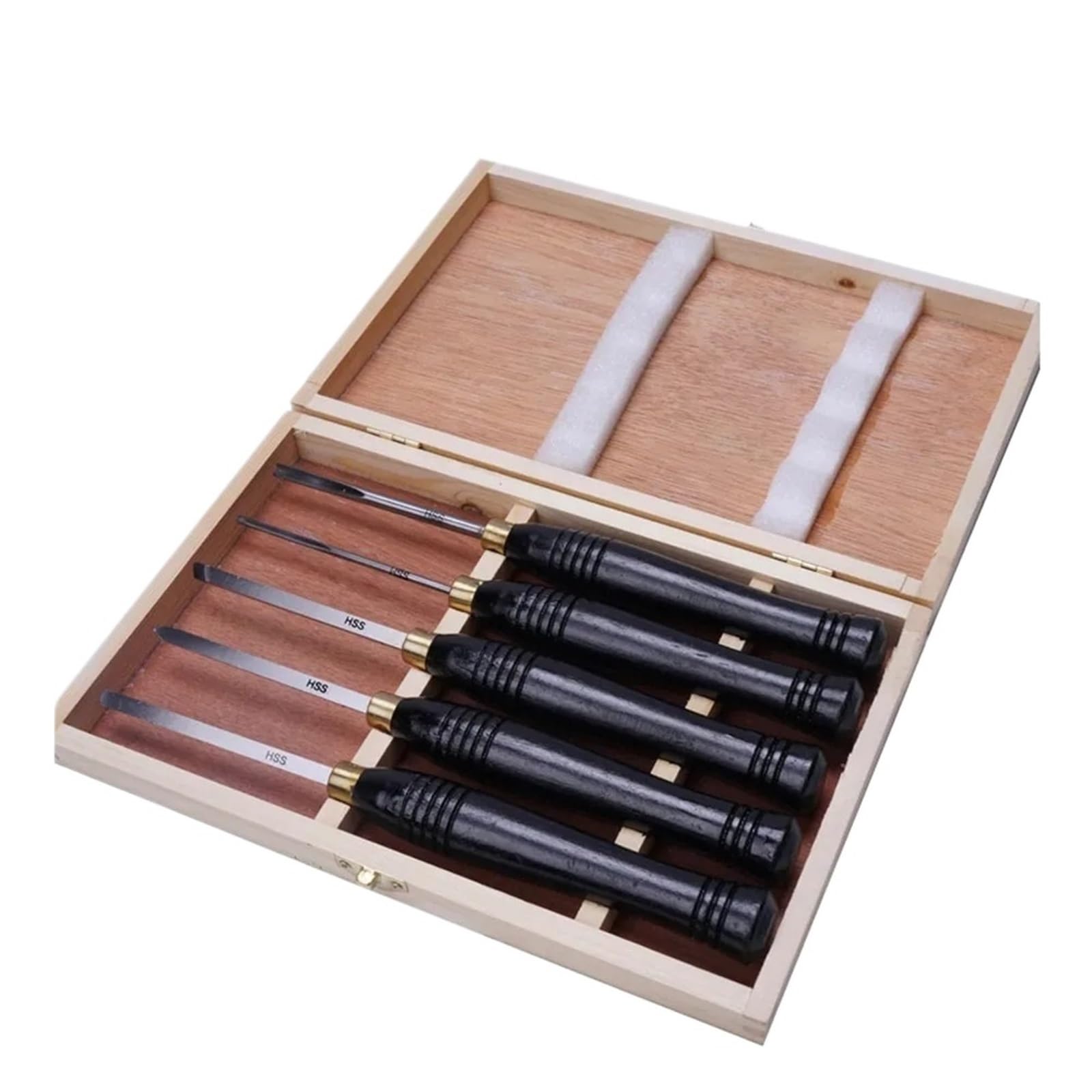 Jeu de ciseaux de tour, ensemble d'outils de tournage for le travail du bois, couteau demi-cercle en acier rapide HSS, outil de tournage du bois à main 5 pièces/ensemble Efficace Et Stable
