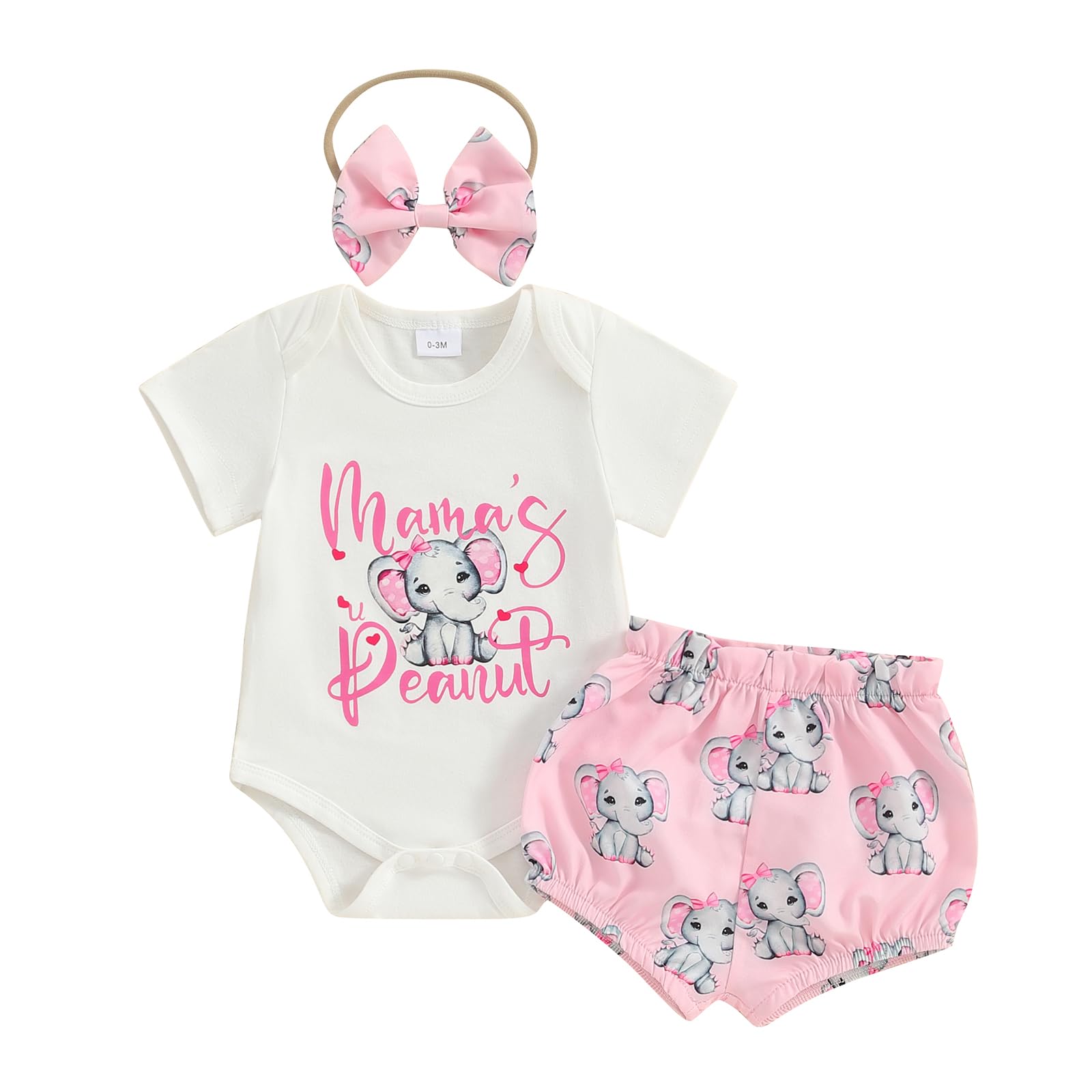 Kayotuas Newborn Baby Girl Clothes 0 3 6 9 12 18 Months Cute Romper Shorts Set Infant Summer Outfits Half/1st Birthday Gifts (Mama's Peanut White, 6-12 Months)