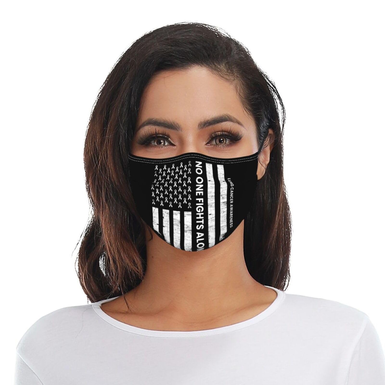 Lung Cancer Awareness America Flag White Ribbon Adult Dust Mask Adjustable Dust Face with 2 Filter34
