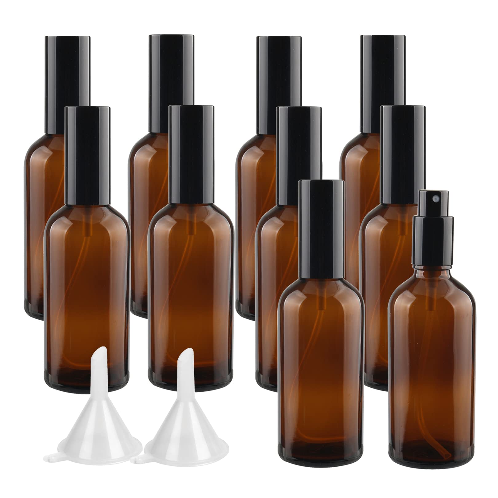 12 Stück, 100ml Braun Glas Kunststoff Sprühflasche Mit Schwarz Sprüher Nachfüllbar Sprühflaschen Leer für Blumen, Haare, Reisen, Reinigung, Gartenarbeit Kosmetik
