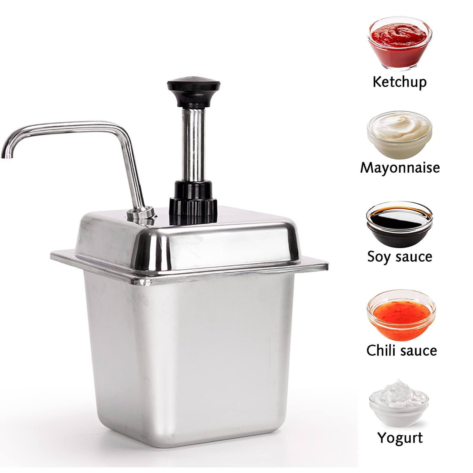 Stazione di pompaggio per condimenti, Pompa erogatrice per Senape e Ketchup a Testa Singola da 2 Litri, erogatore per Salsa di soia, Uscita Regolabile, per sciroppo di condimento al Ketchup