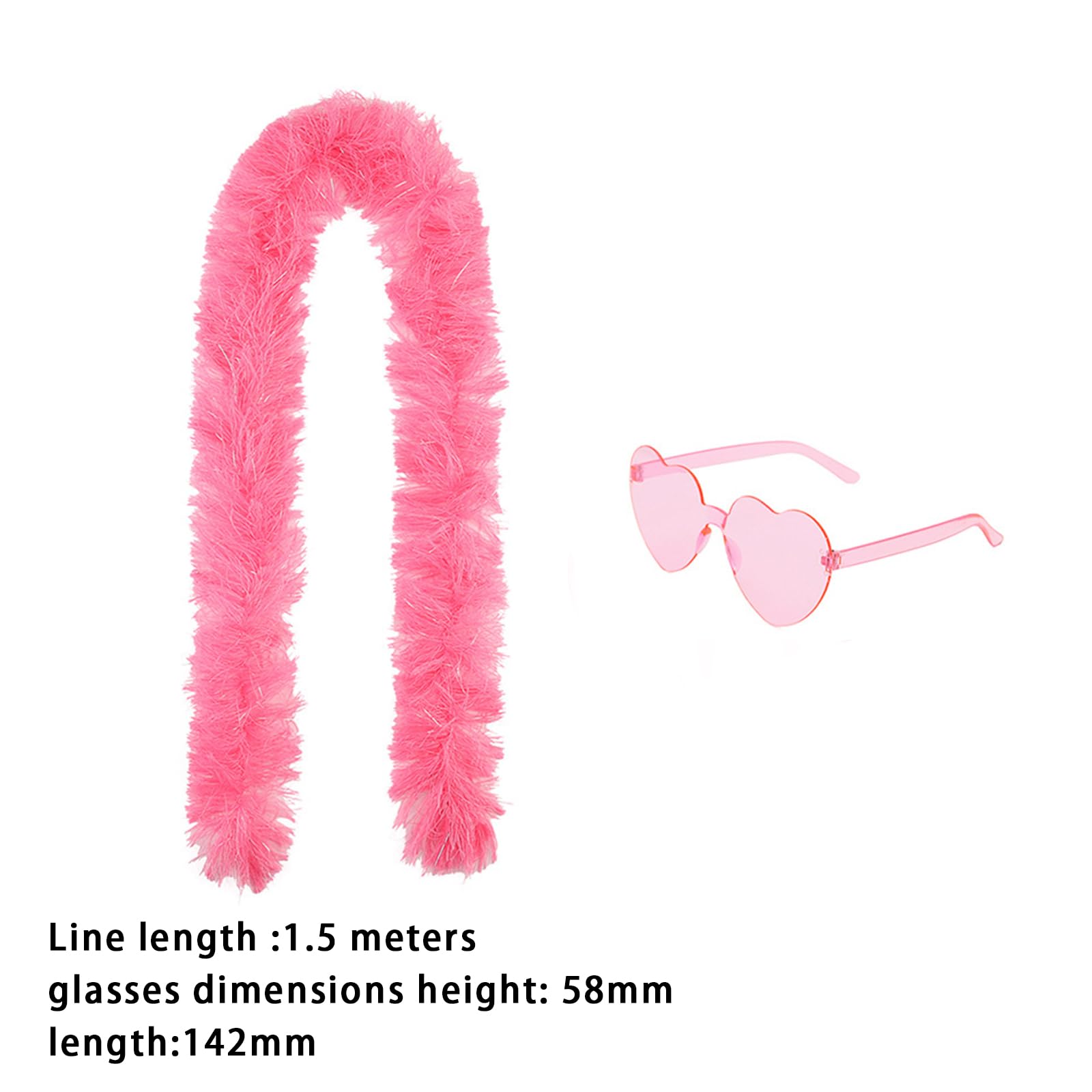 VNIDJGB Pink Feather Boa and 1.5m Heart Rimless Sunglasses,Pink Loose Feathered Accessory,Party Decorations Turkey Feather Scarf Fancy Dress Accessories for Dancing Wedding Parties,Cosplay,New Year - Image 2