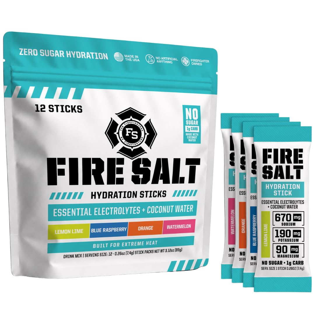 Fire Salt 4 Flavor Starter Kit Hydration Sticks, Zero Sugar, 12 Count Starter Kit Variety Pack (12 Count)