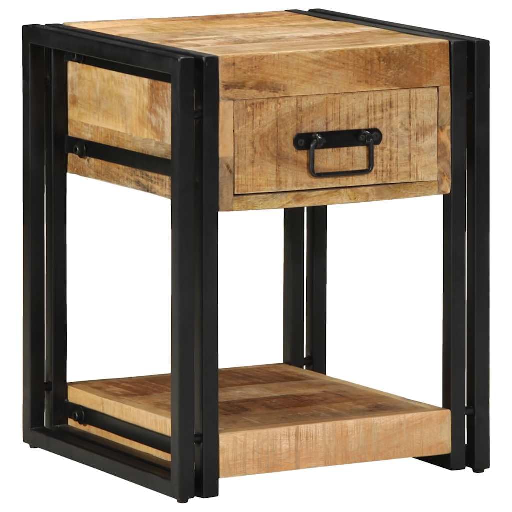Massiver Mangoholz Nachttisch mit Eisen Gestell und Stauraum - Robuster Beistelltisch für Schlafzimmer und Wohnbereich mit stabiler Platte und elegantem Design
