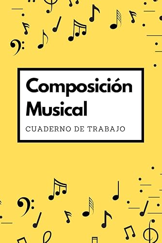 Composición musical: Cuaderno para músicos. 4 Secciones de trabajo, una de ellas con 7 pentagramas por página, línea de acordes, etc.. 108 páginas numeradas. Tamaño 6*9 pulgadas