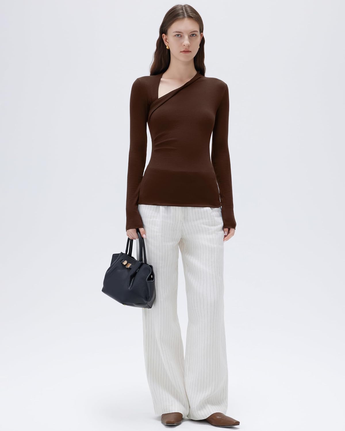 SUUKSESS Modal Cashmere Long Sleeve T Shirts for Women Ultralight Fall Fashion 2025 Trendy Asymmetric Neck Casual Tops - Image 3