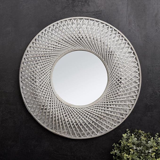 47th & Main Round Mirror, Accent Wall Mirror, Metal Framed Mirror for Home Décor, 30" Dia, Woven Metal
