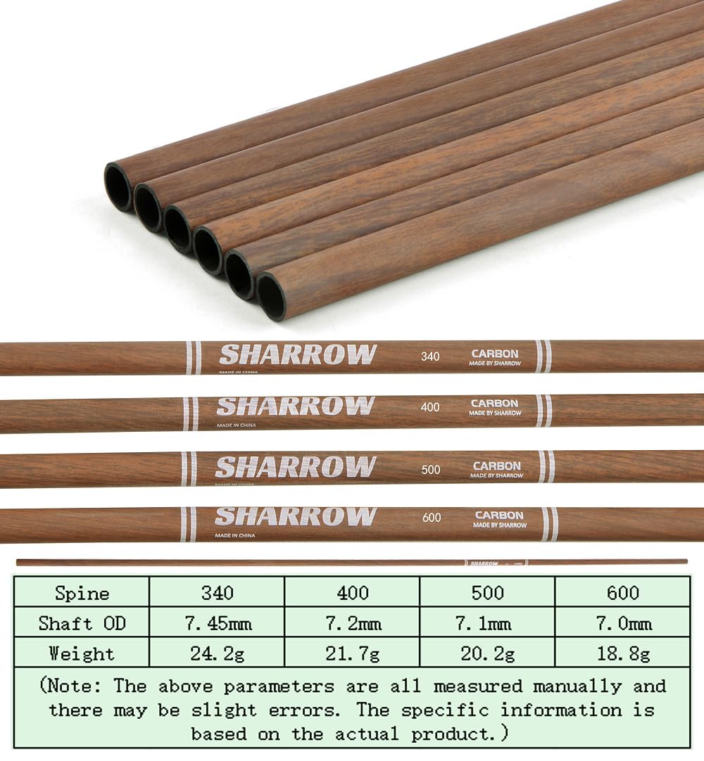Flechas de Carbono Puro para Tiro con Arco, 32 ", Spine 340/400/500/600, Flechas de Caza para Arco Compuesto y recurvo