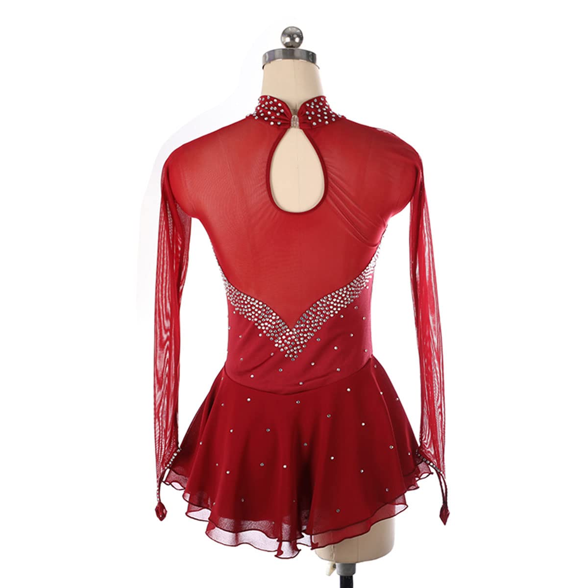 Robe de Patinage Artistique pour Femme Adulte, Jupe de compétition, Strass, col Haut, Manches Longues, Costume pour Fille, entraînement de compétition, athlétisme féminin