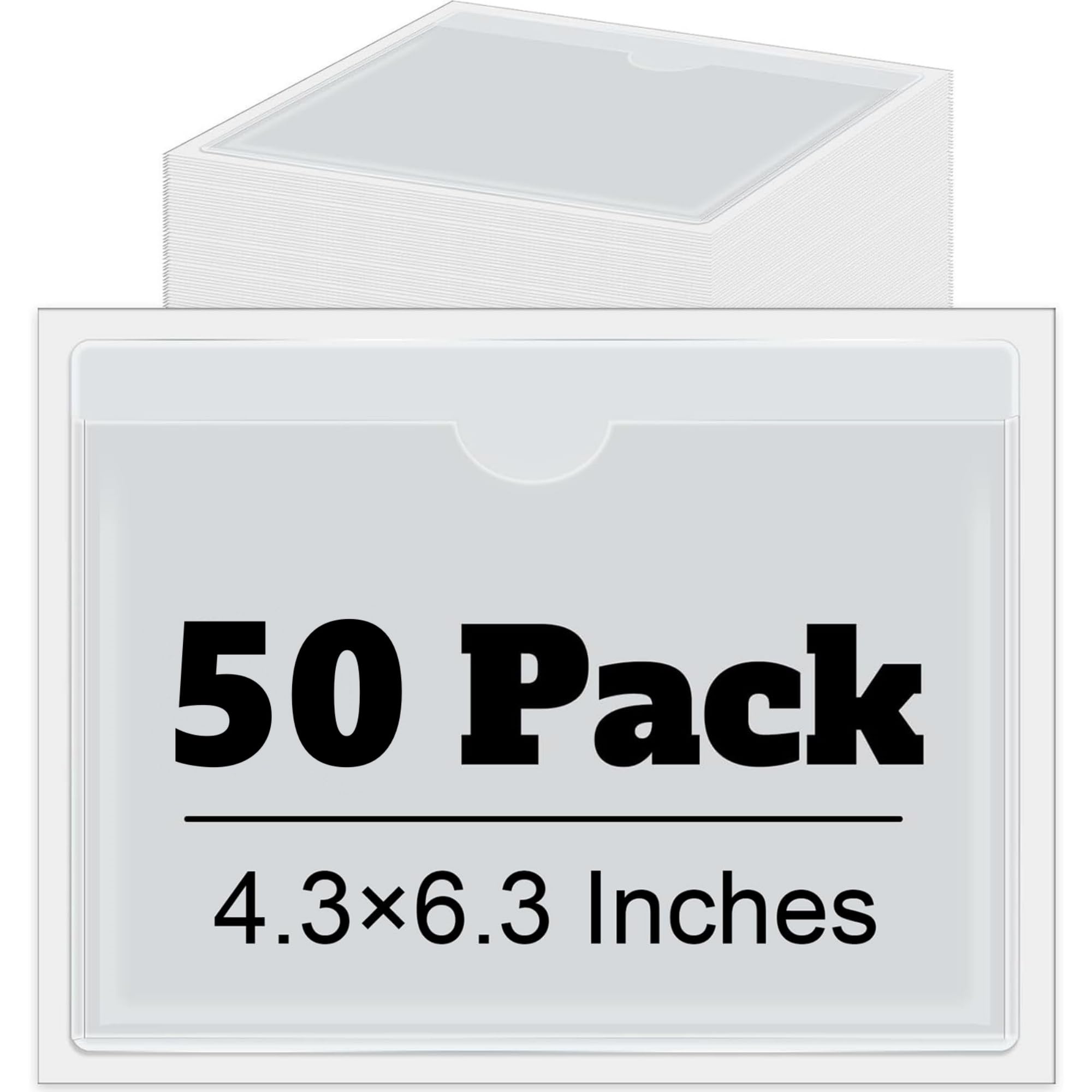 Chinco 50 Pack Clear Adhesive Pockets, Labels for Storage Bins, Plastic Self Adhesive Index Card Holder with Top Open for Organizing Bins Box Drawer(