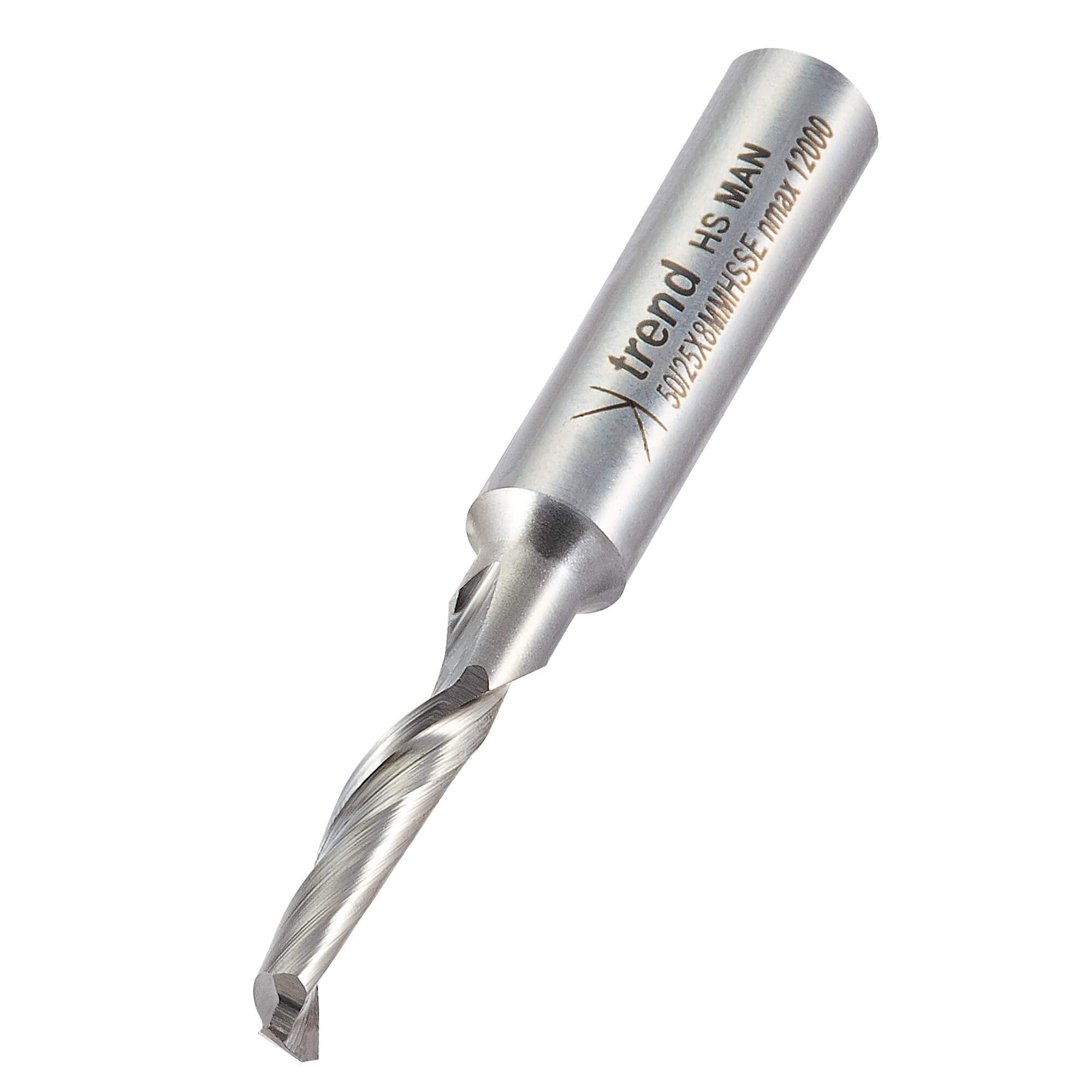 Trend Professional Helical Plunge Cutter, 8mm Shank, 5mm Cut Diameter & 18mm Cut Length, High Speed Steel, 50/25X8MMHSSE