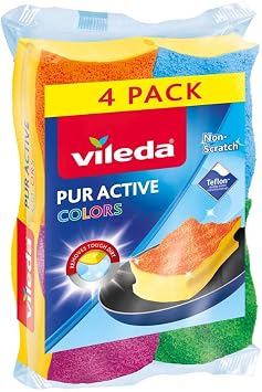 Vileda Pack of 3 + 1 Fibre with Sponge Scourers Colors