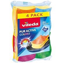 Vileda Pack of 3 + 1 Fibre with Sponge Scourers Colors
