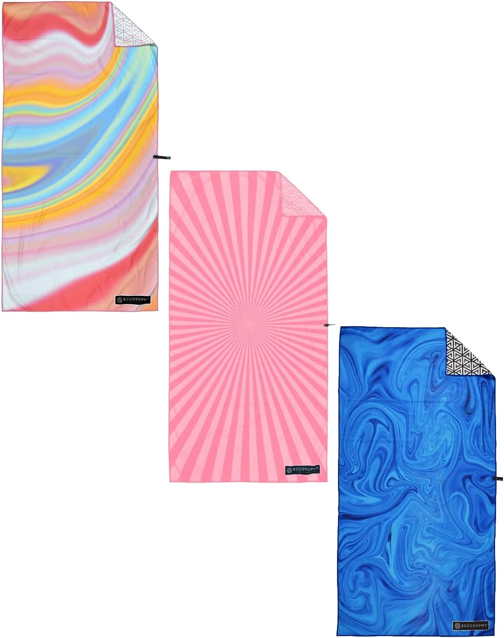 ECCOSOPHY Trio Bundle - Buy More & Save More - 3 Quick Dry Microfiber Beach Towels. A for Women, Men, Kids and Even Pets!