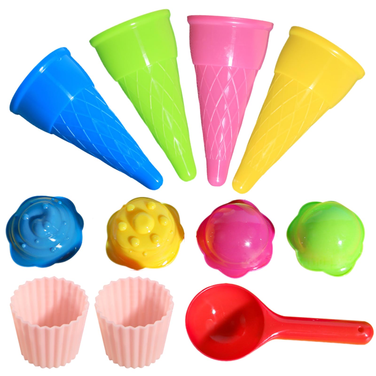 Satiskid 11 PCS Ice Cream Beach Set, Ice Cream Mould Set with Cones Scoop and Tubs, Sandpit Toys, Sand Beach Toys for Toddlers Age 1-5