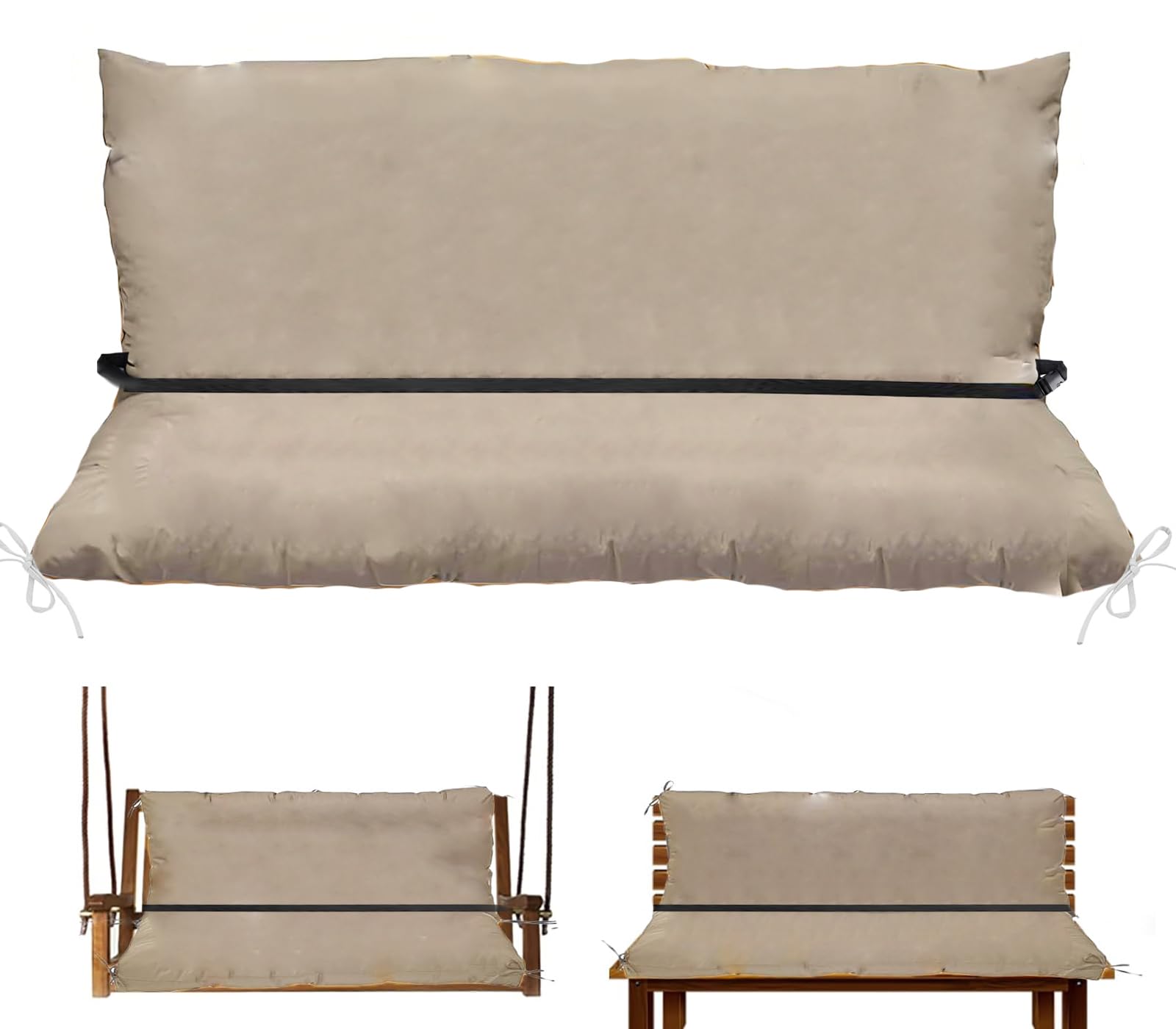 OslimeaSwing Cushion Cover Replacement 40 x 40 Outdoor Porch Swing Cushions 2-3 Seater Replacement Cover with Ties and Buckle Waterproof for Outdoor Patio Porch Swing Cushions, Tan