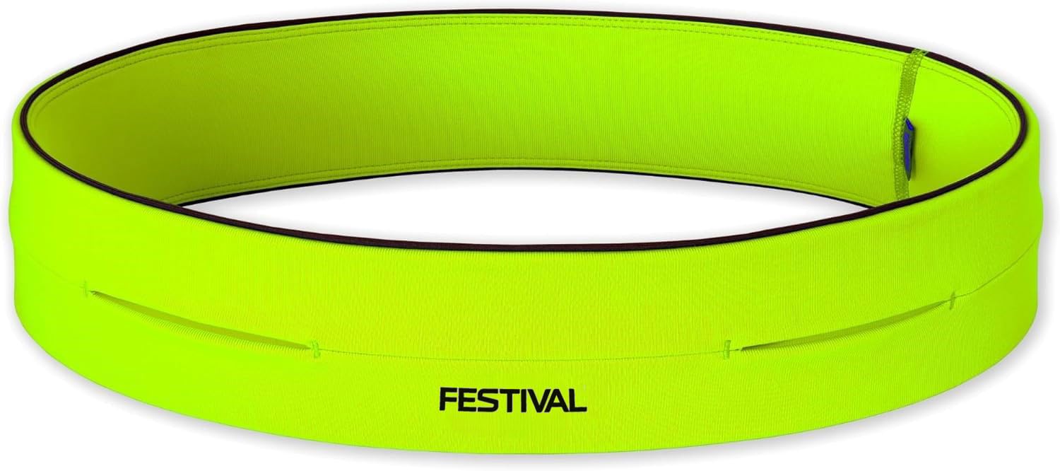 Mens Womens Zipper Running Belt, Waist Pack for Fitness and Running Holds Phone Keys Money Credit Cards (Neon Yellow, Large)